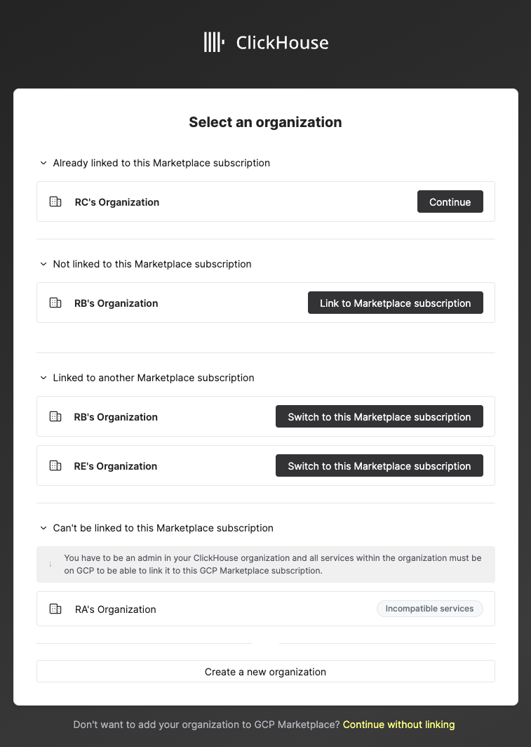 ClickHouse Cloud 가입 정보 양식