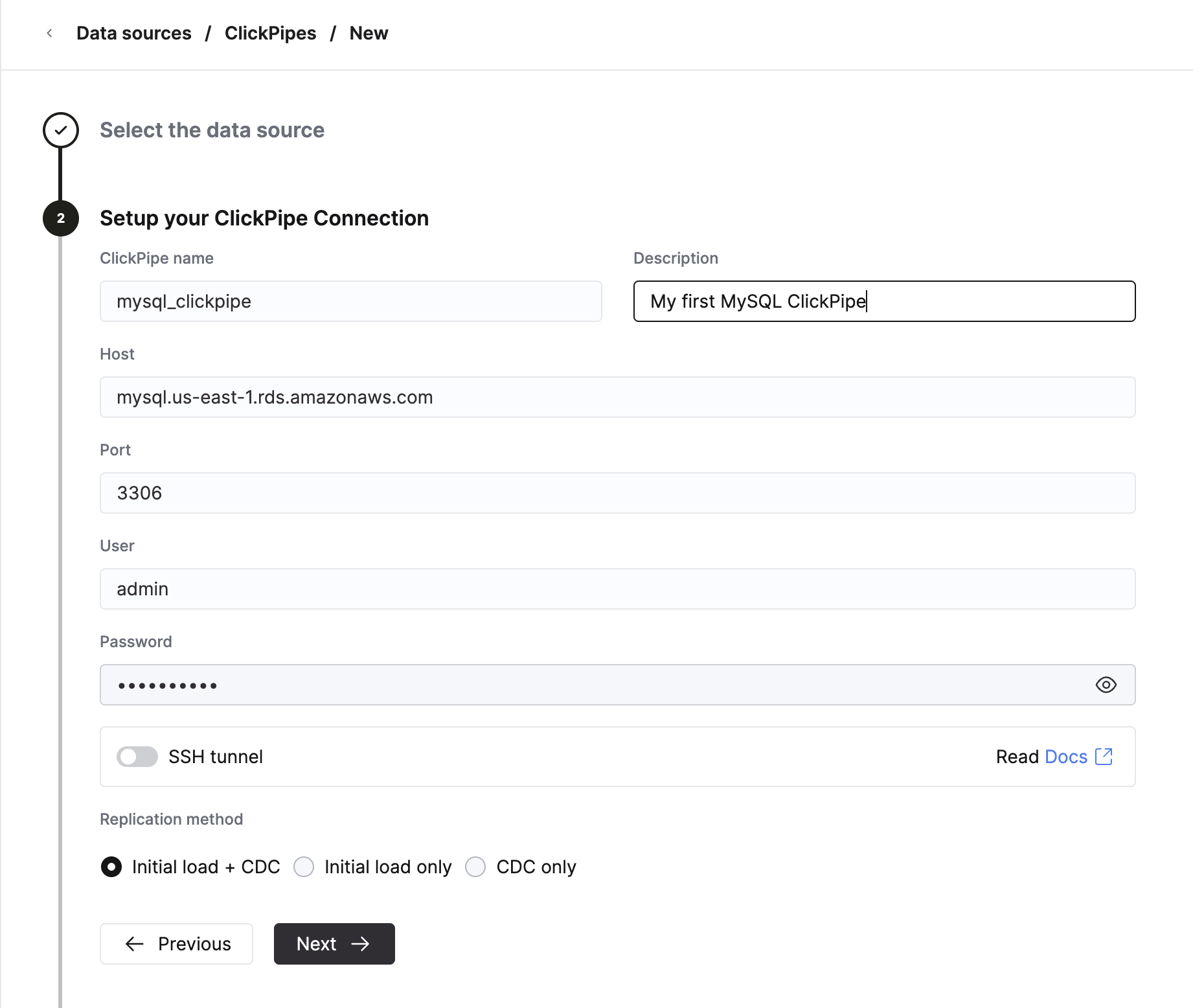 연결 정보 입력