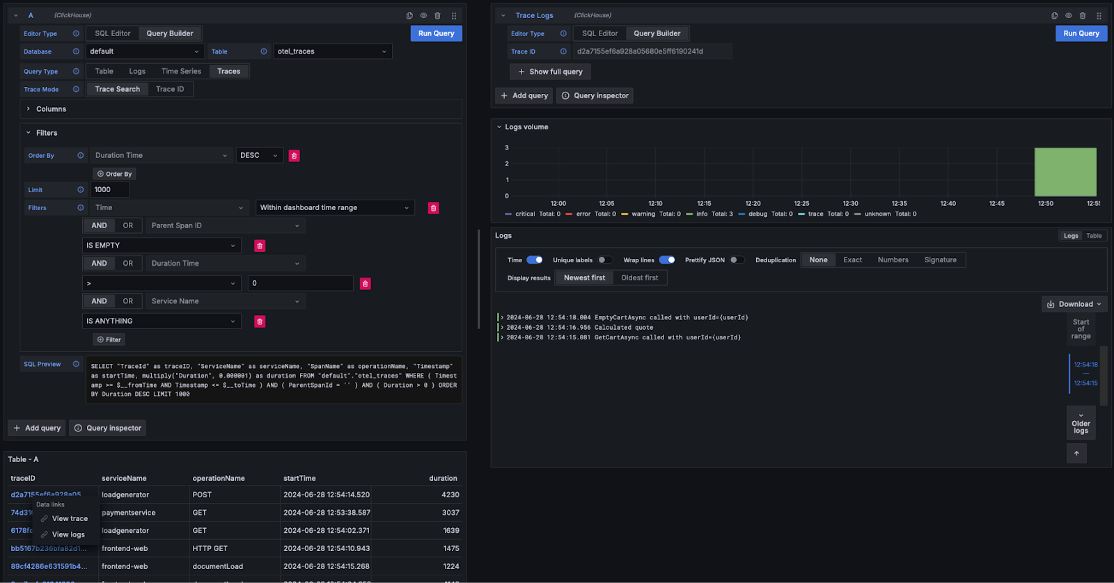 트레이스에서 로그로 전환