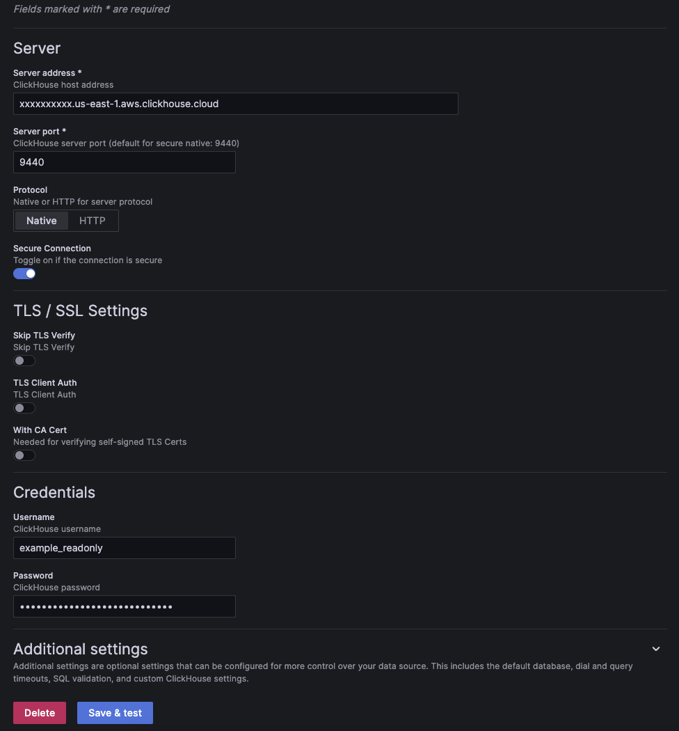 연결 구성 페이지